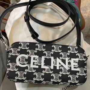Celine Black and white leather triomphe crossbdy with Like New with dustbag